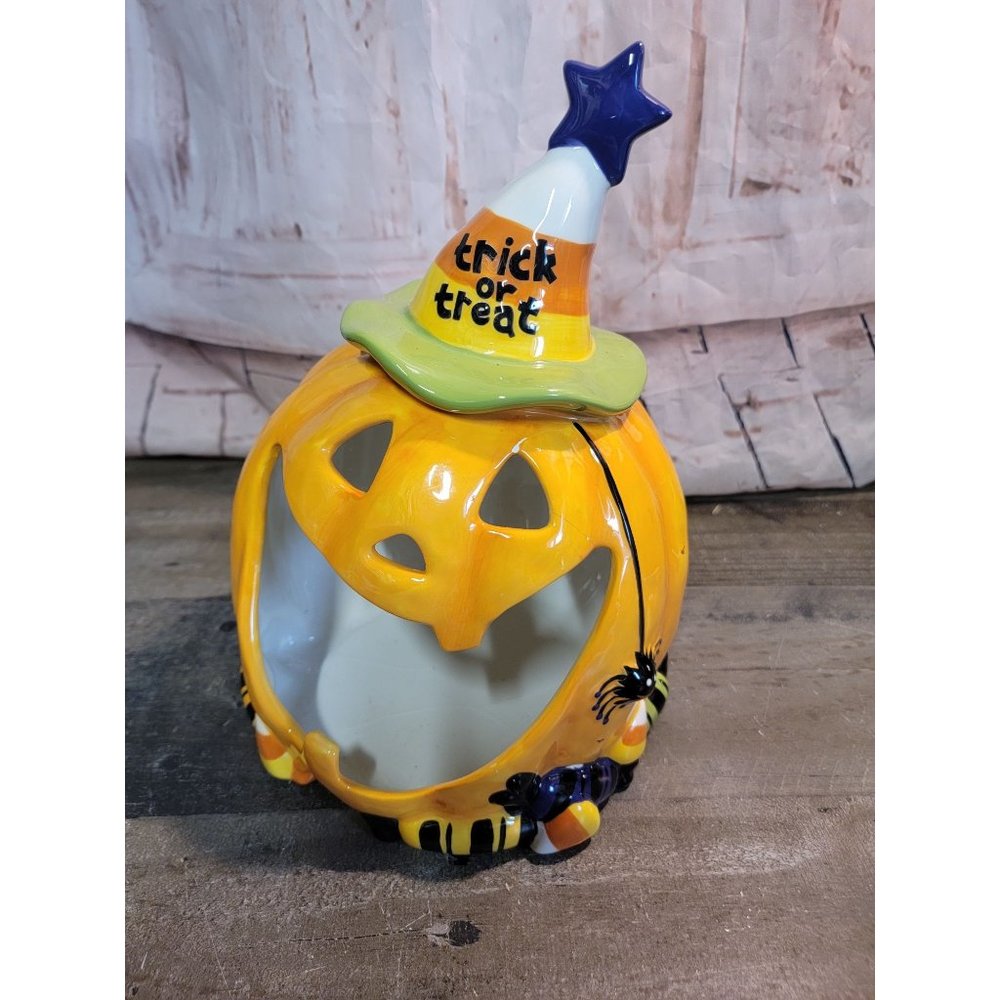 Kohls halloween ceramic pumpkin jack o lantern tealight holder trick or treat sp
